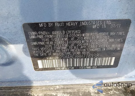 2011 Subaru Forester 2.5X from USA, damaged, VIN JF2SHABC8BH778938